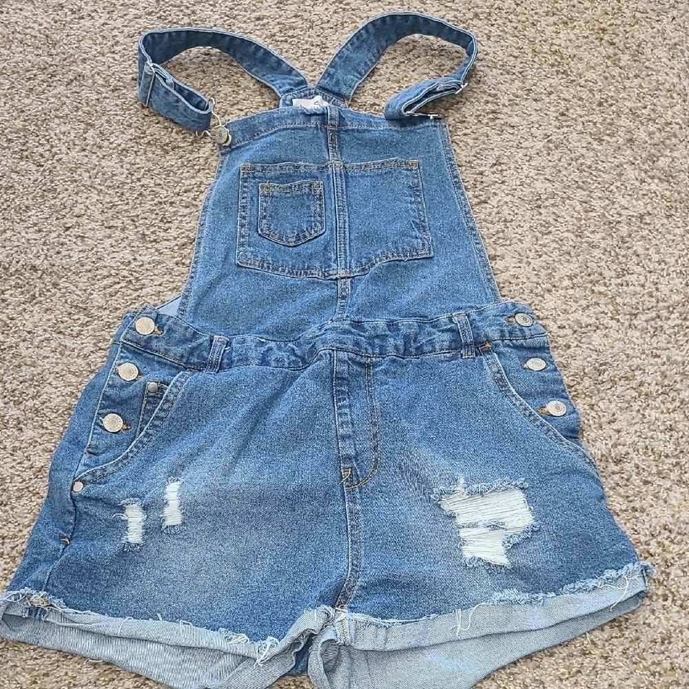 Love Tree Distressed Blue Denim Overalls